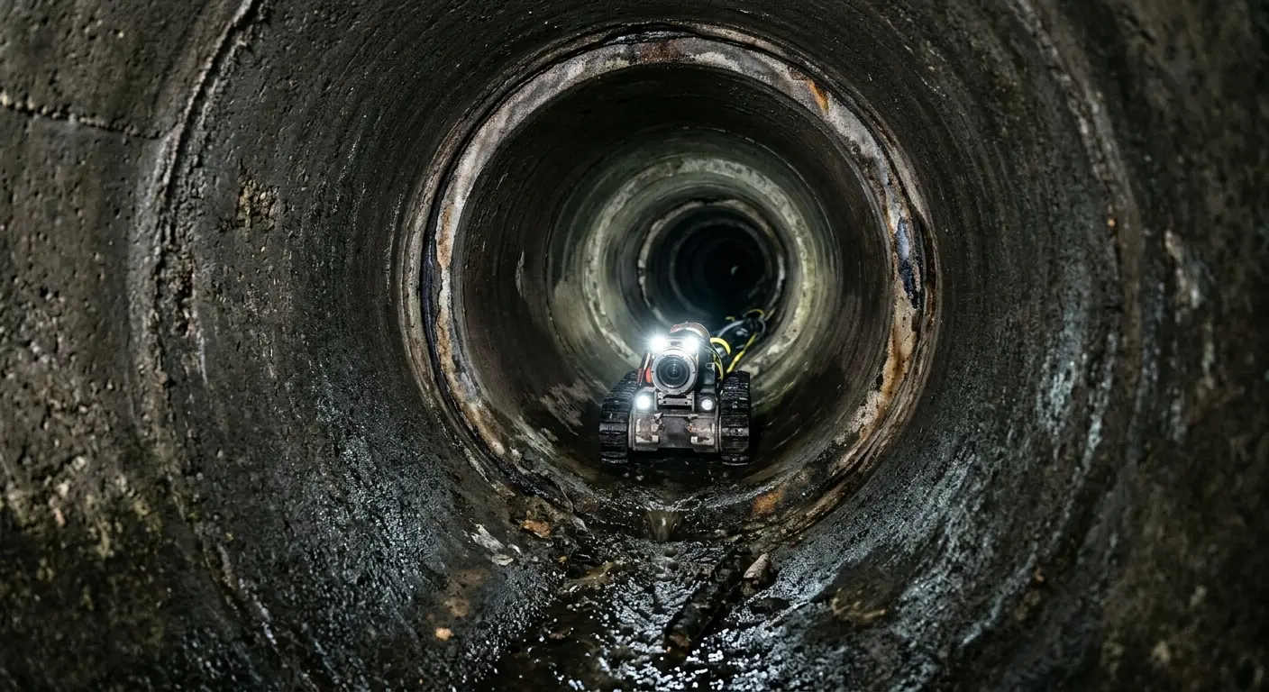 Robotic sewer camera inspecting pipe interior for Sewer Line Repair in Antis